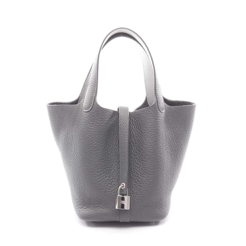 Hermes Picotan Lock PM Ardoise: Ardoise Clemence and Swift leather handbag with silver-tone hardware.