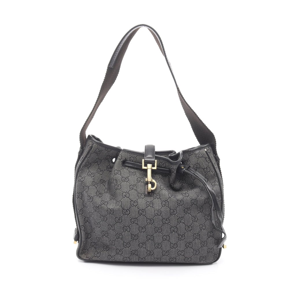 Gucci GG Pattern Shoulder Black: GG pattern shoulder bag in black canvas and leather. Size 28 x 25 x 7.5 cm. Strap 59 cm.