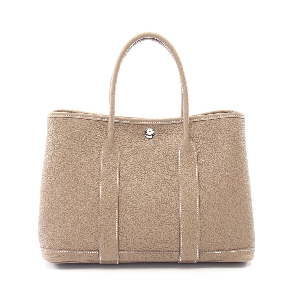 Hermes Garden Party TPM Etoupe: Gray beige Negonda leather tote bag with silver-tone hardware.