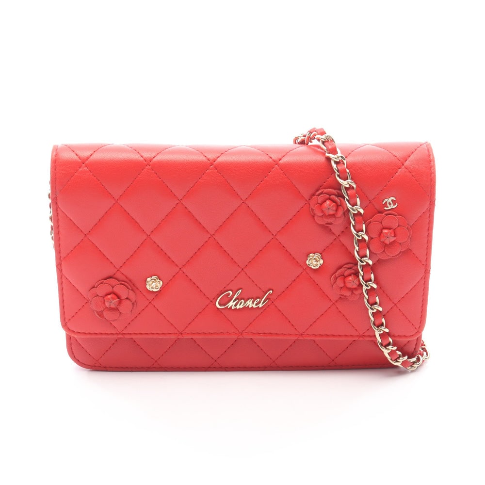 Chanel Camellia Chain Wallet: Red lambskin chain wallet.