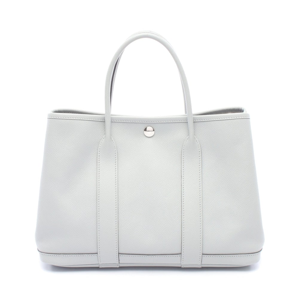 Hermes Garden Party TPM Blue Glacier: Blue grey Veau Epsom tote bag with silver-tone hardware.
