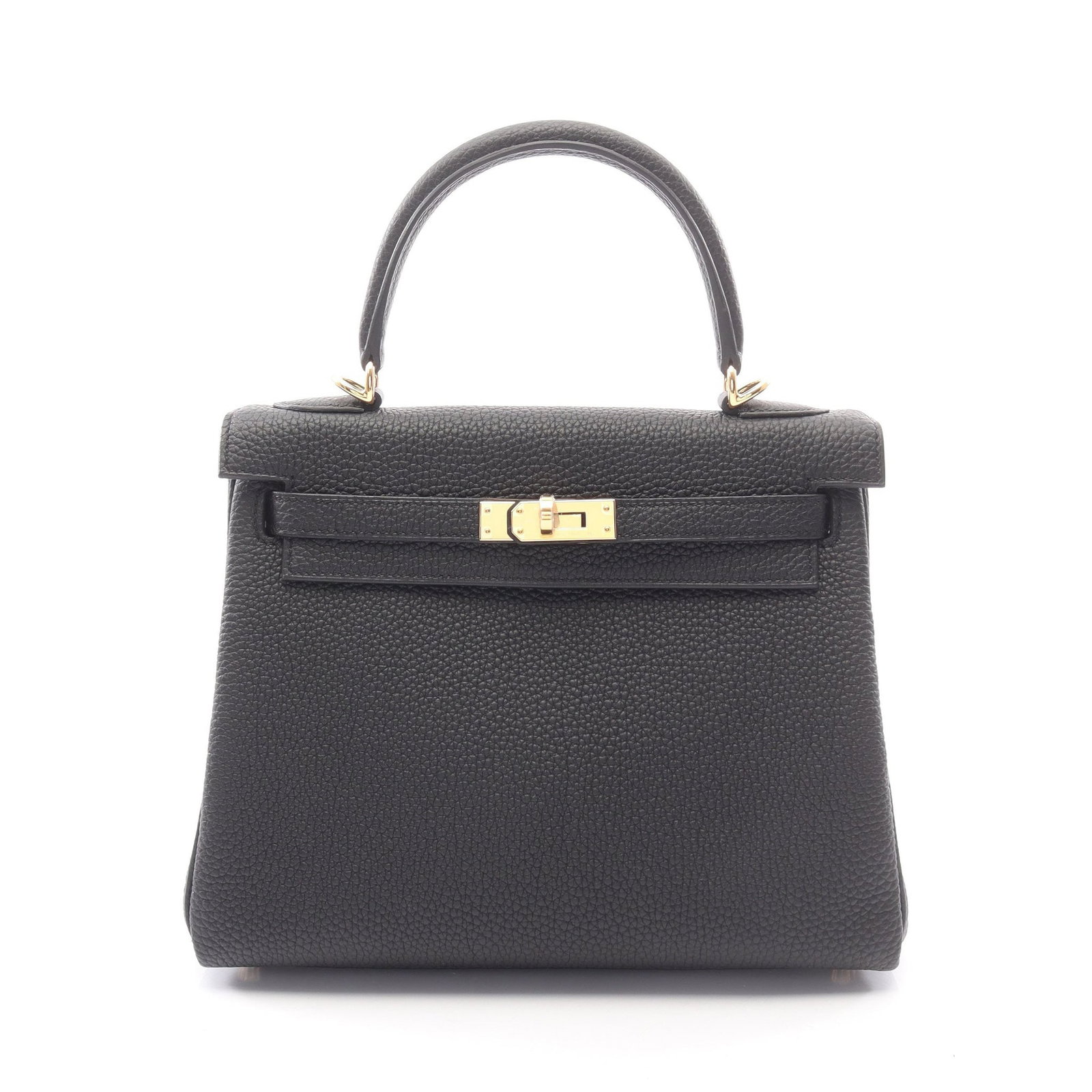 Hermes Kelly 25 Black: Black Togo inner stitch 2-way handbag with gold-tone hardware.