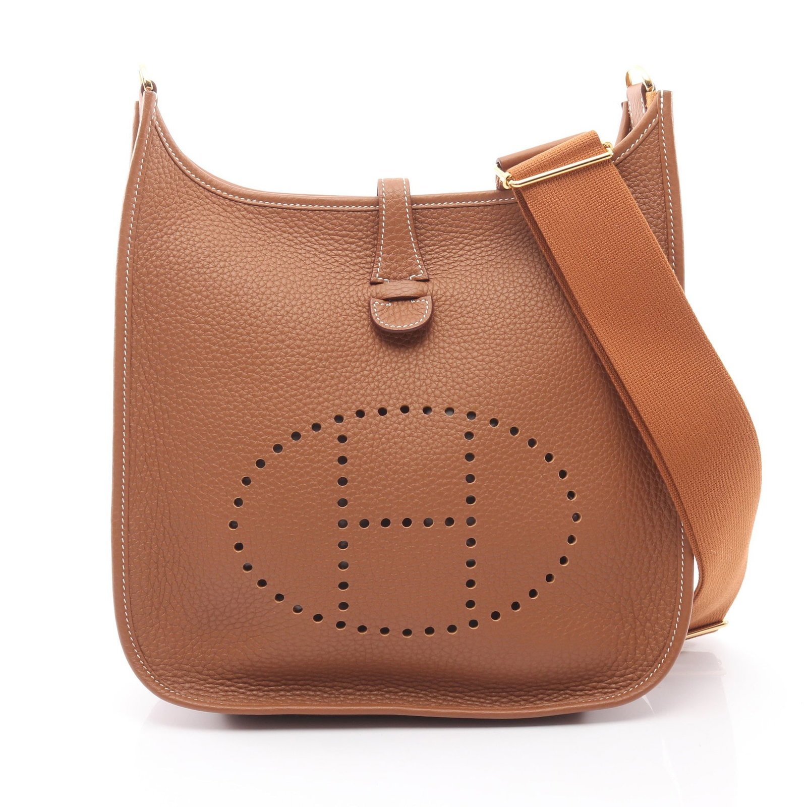 Hermes Evelyne 3 PM Gold: Brown Clemence leather shoulder bag with gold-tone hardware.