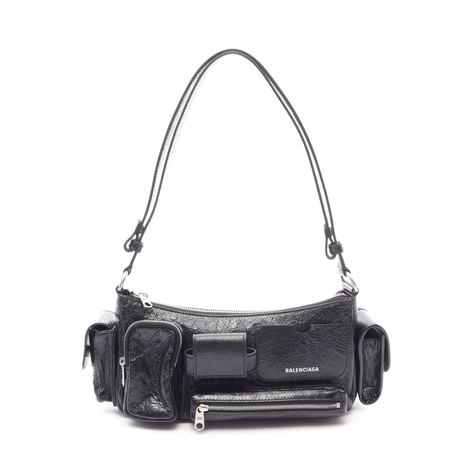 Balenciaga Superbusy Sling Bag: Black leather small sling shoulder bag.