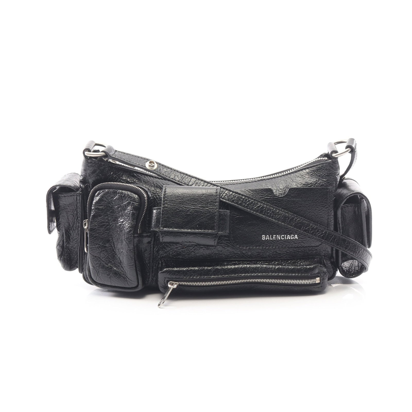 Balenciaga Super Busy Small Bag: Black leather small shoulder bag.