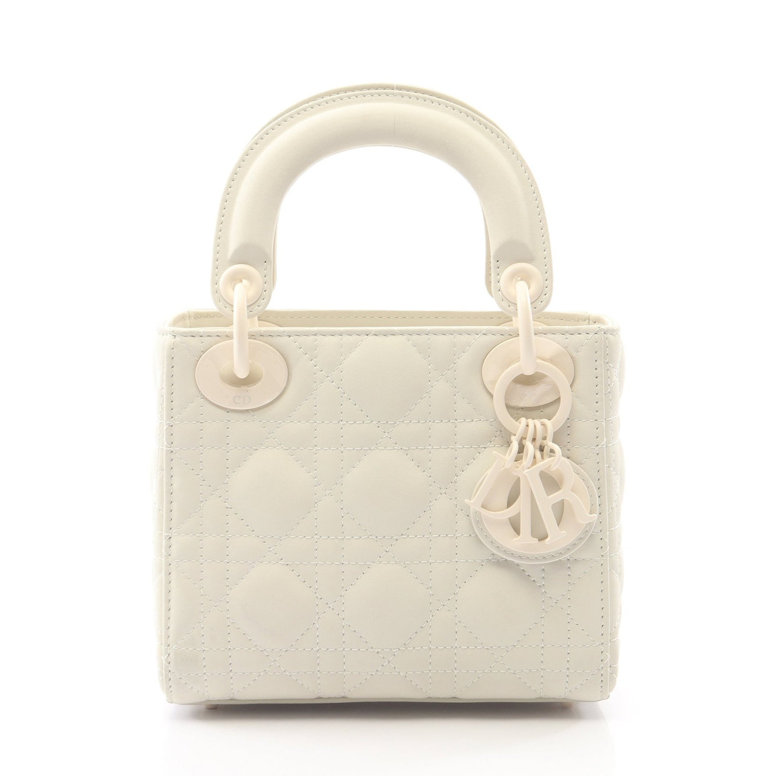 Dior Lady Dior Mini: Off white leather mini handbag.