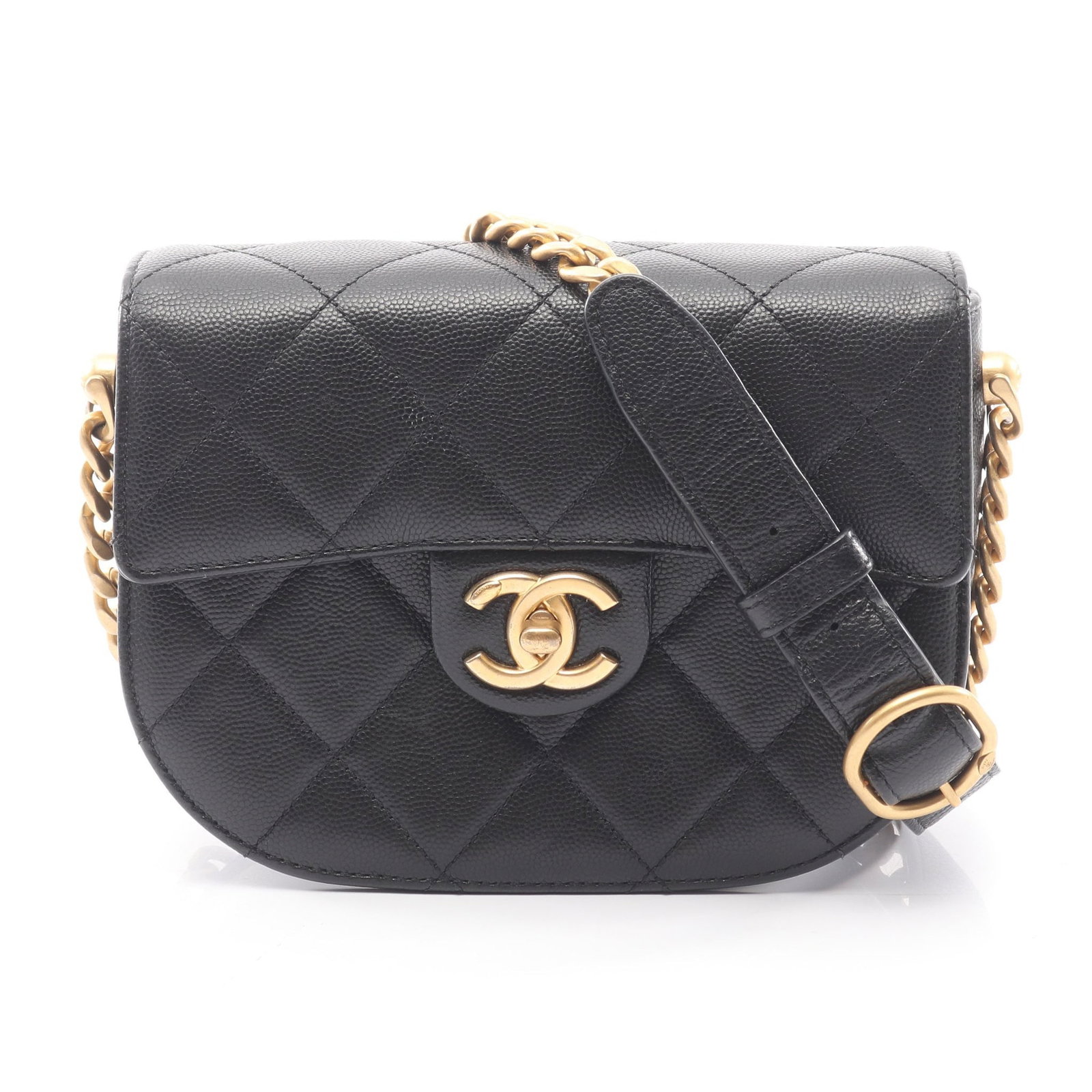 Chanel Chain Shoulder Bag Black: Black caviar skin chain shoulder bag with gold-tone hardware.
