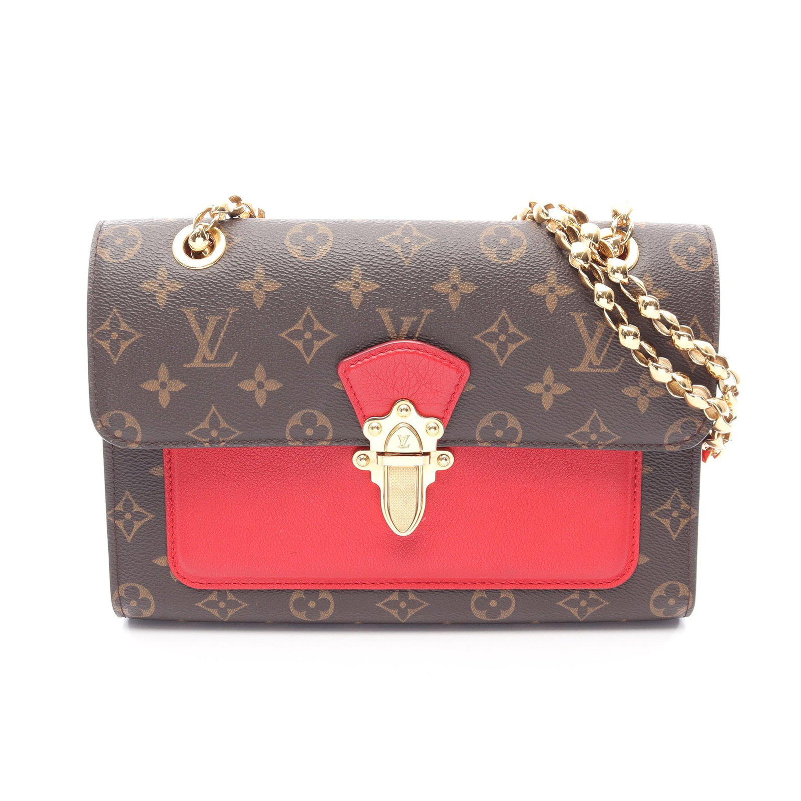 Louis Vuitton Victor Chain Bag: Brown red PVC leather chain shoulder bag.