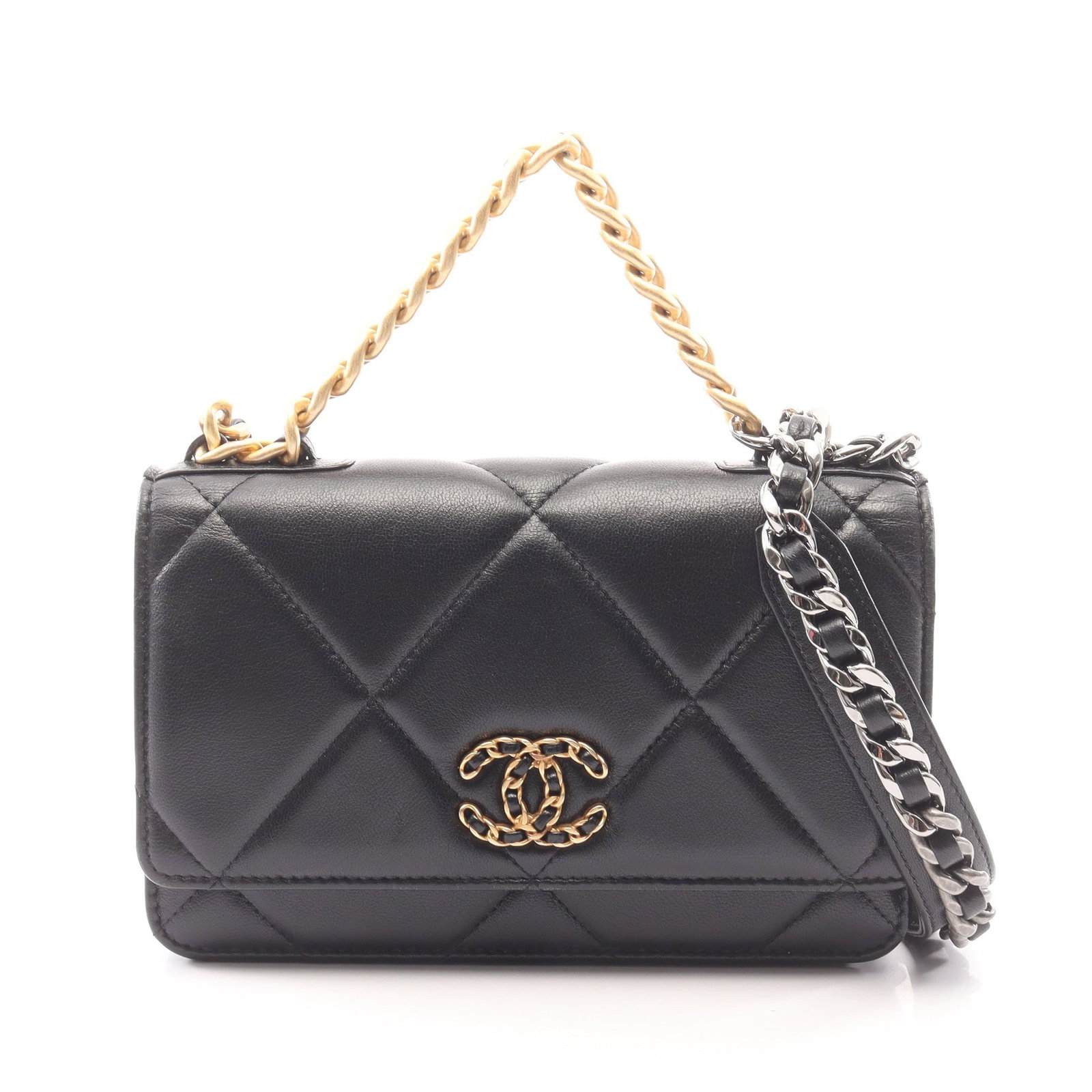Chanel 19 Chain Wallet Black: Black lambskin Chanel 19 2-way chain wallet.