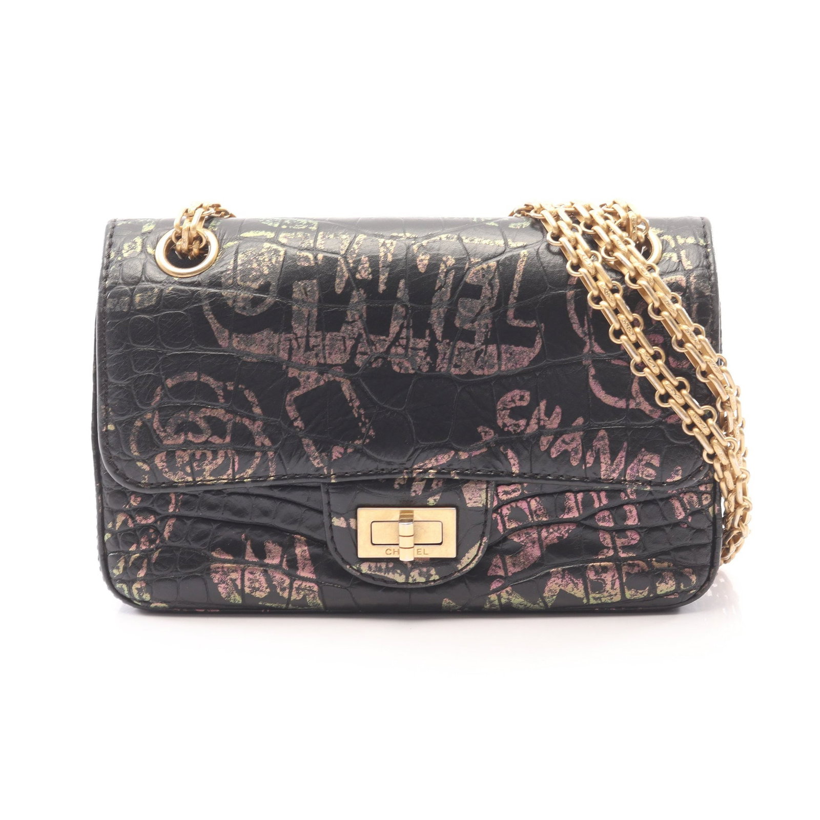 Chanel 2.55 Graffiti Mini Black: Black multicolor leather 2.55 mini chain shoulder bag.
