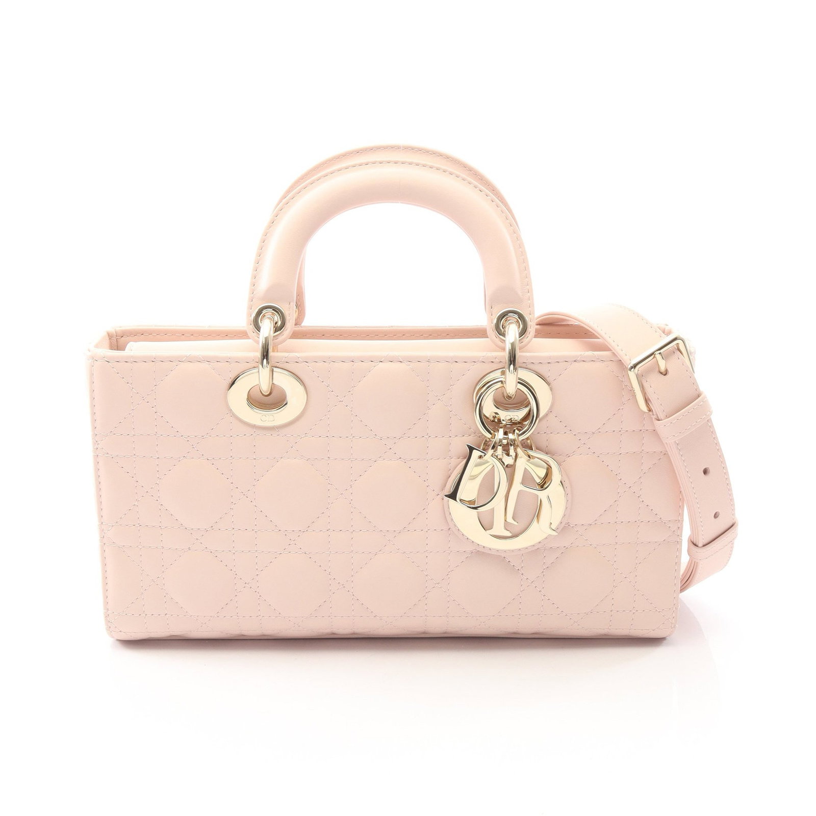 Dior Lady D Joy Medium: Light pink leather 2 way handbag.