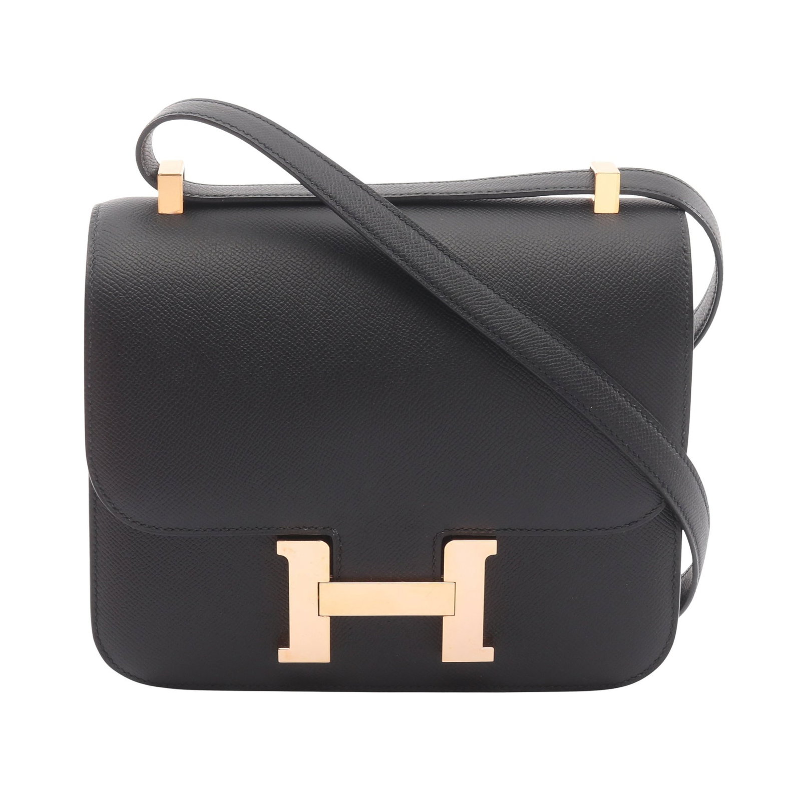 Hermes Constance 24 Black: Black Veau Epsom shoulder bag with gold-tone hardware.