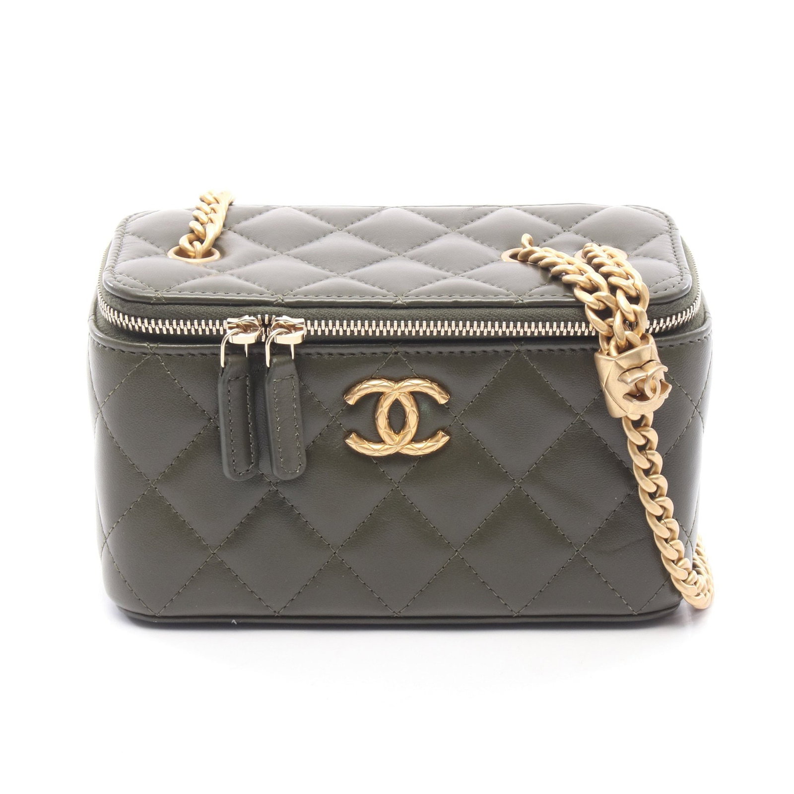 Chanel Vanity Chain Bag: Khaki green lambskin vanity chain bag.