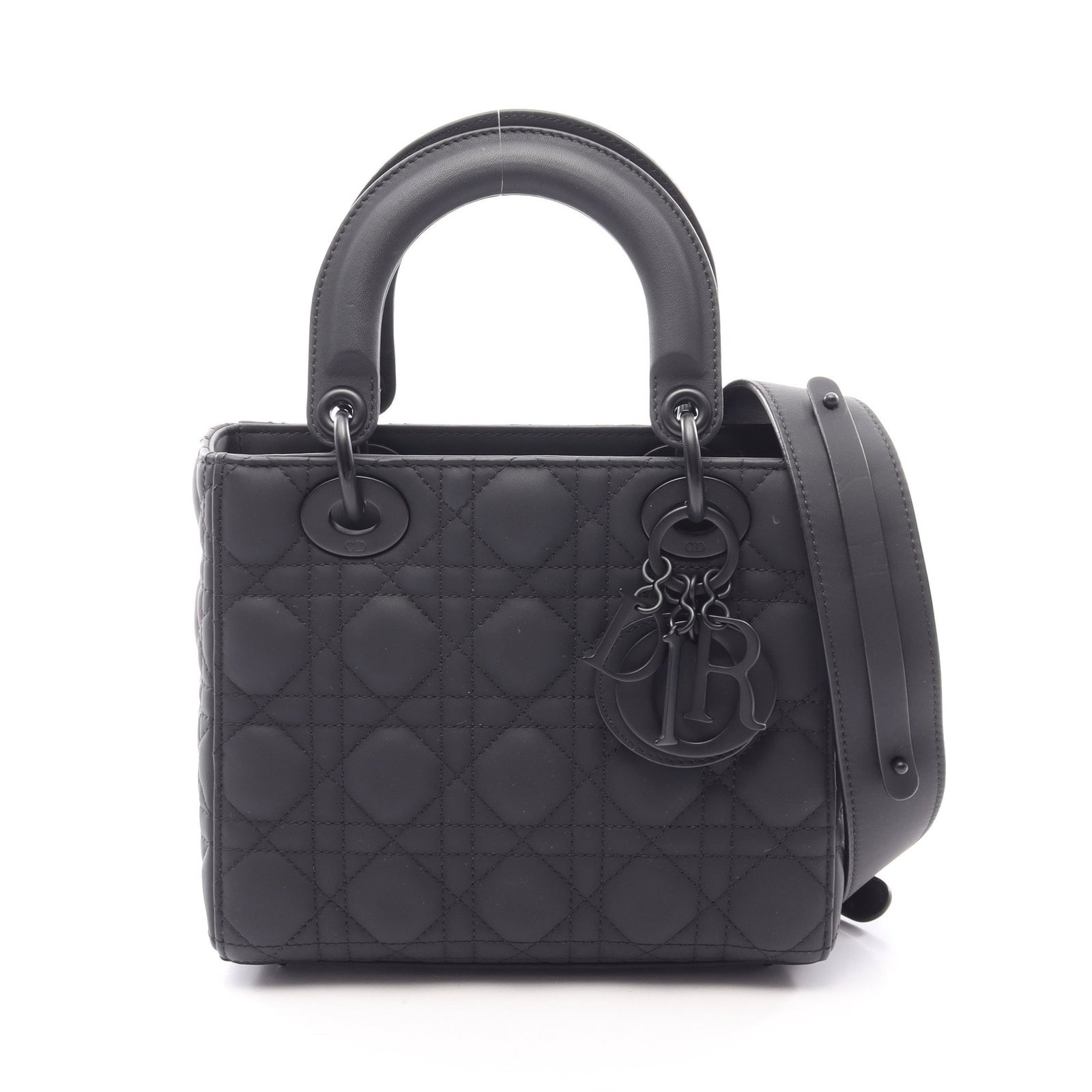 Dior My ABCDior Small Black: Black leather Lady Dior My ABCDior small 2-way handbag with strap.