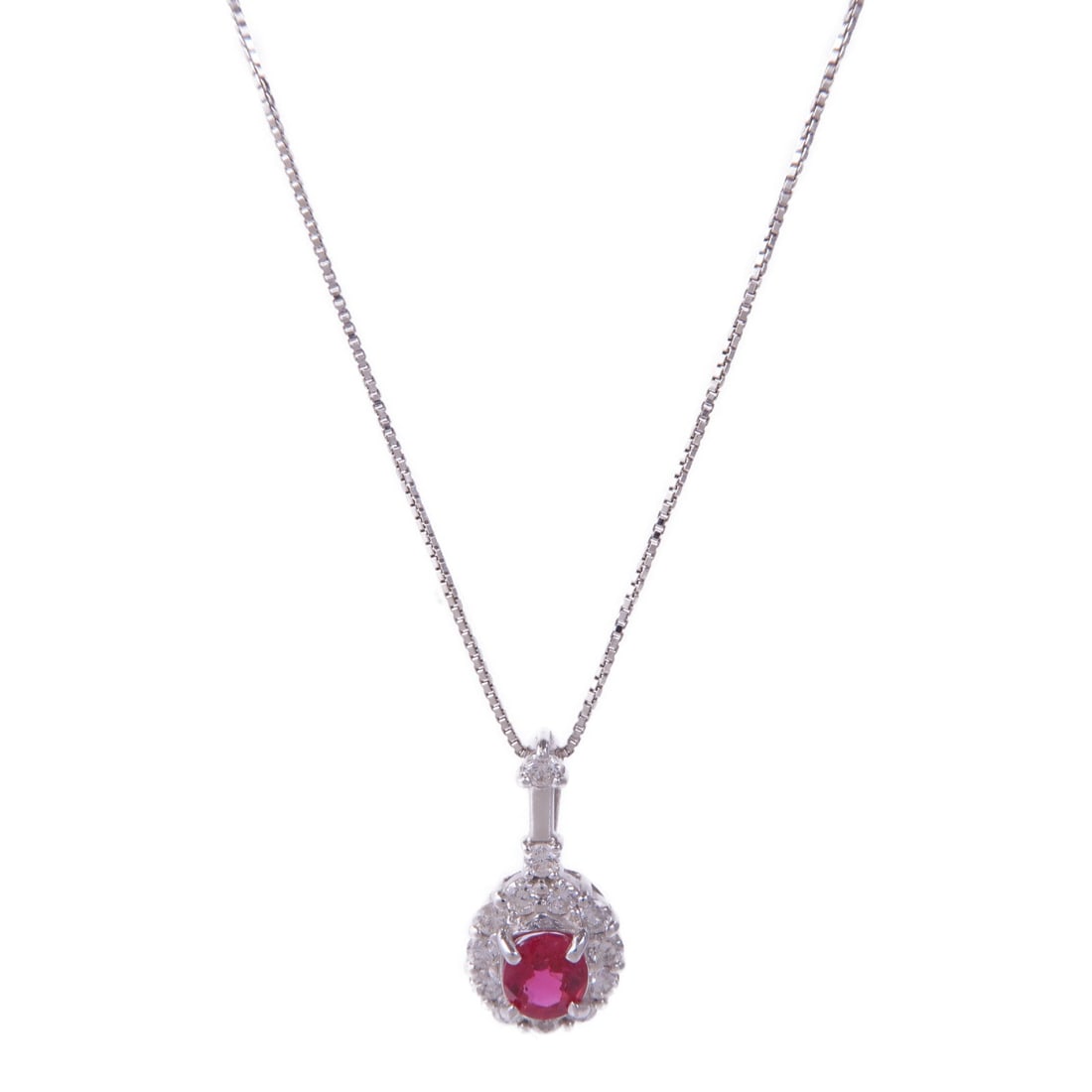 Ruby Diamond Necklace 18K White Gold: Ruby and diamond necklace in 18K white gold.