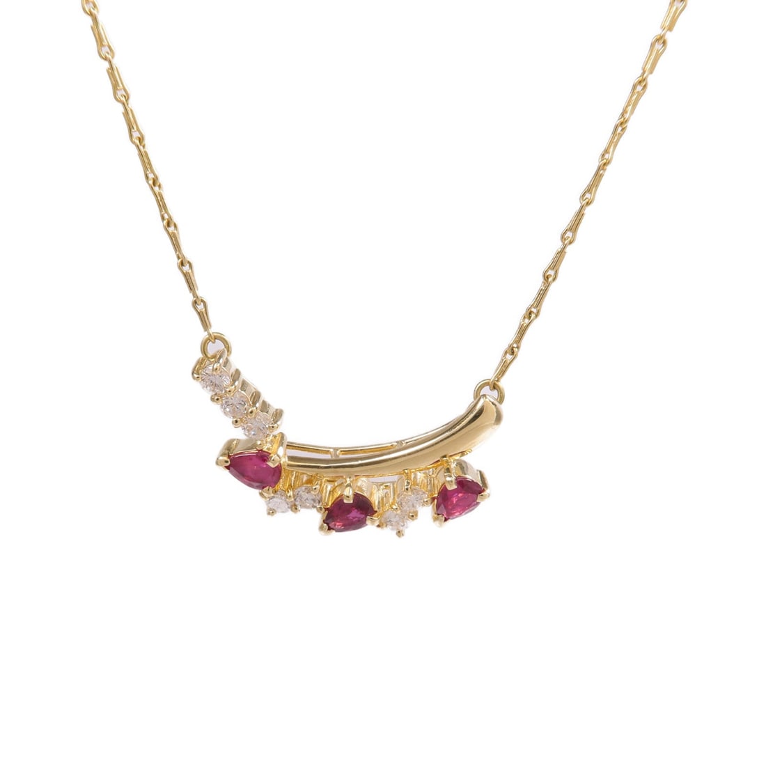 Ruby Diamond Necklace Yellow Gold: Ruby and diamond necklace in 18K yellow gold.