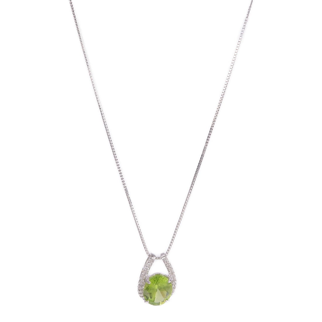 Peridot Diamond Necklace White Gold: Peridot and diamond necklace in 18K white gold.