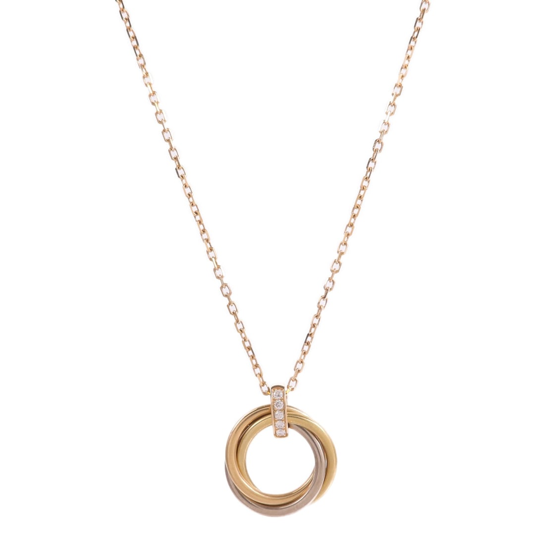 Cartier Trinity Diamond Necklace: Trinity diamond necklace in 18K yellow white and pink gold.