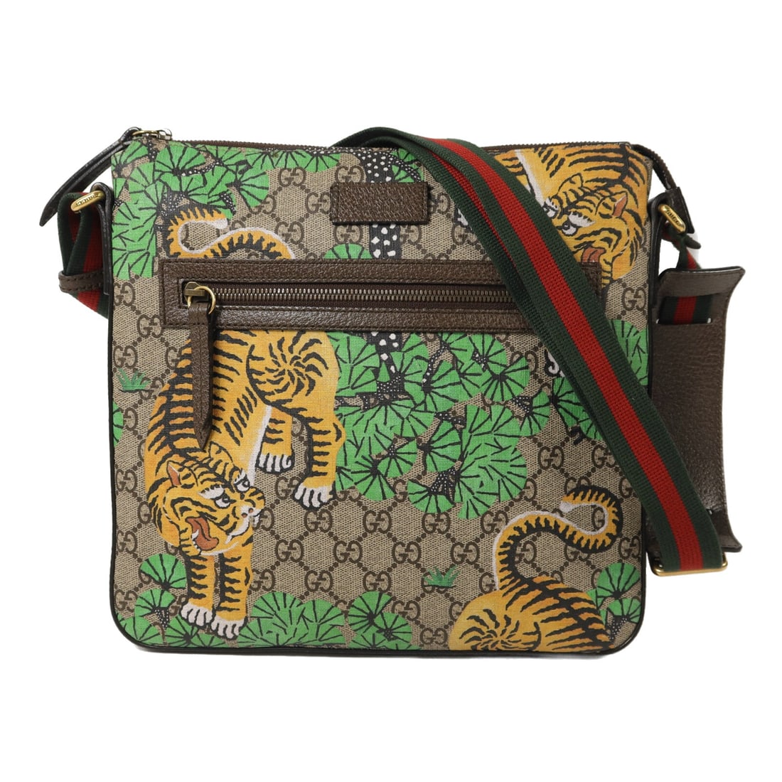 Gucci Bengal Tiger Messenger: Bengal Tiger messenger bag 406408 in beige multicolor coated canvas. Size 28.5 x 27 x 3.5 cm.