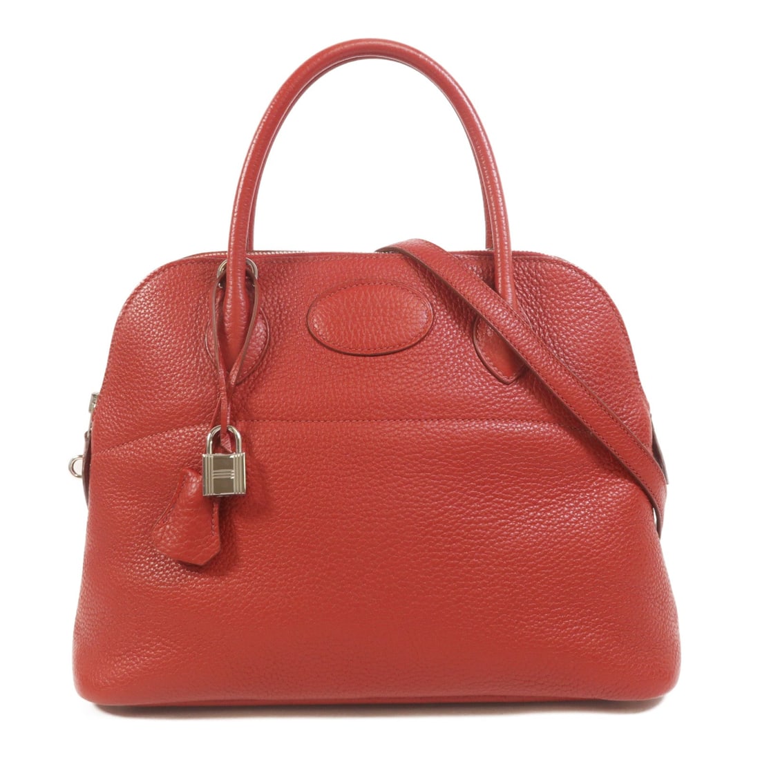 Hermes Bolide 31 Rouge Garance: Rouge Garance Clemence leather 2-way shoulder bag with palladium-tone hardware.