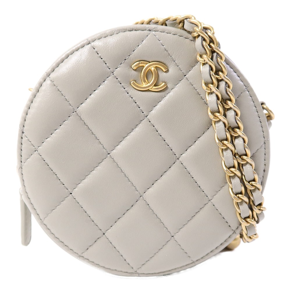 Chanel Vanity Case Chain: Grey lambskin chain shoulder bag.
