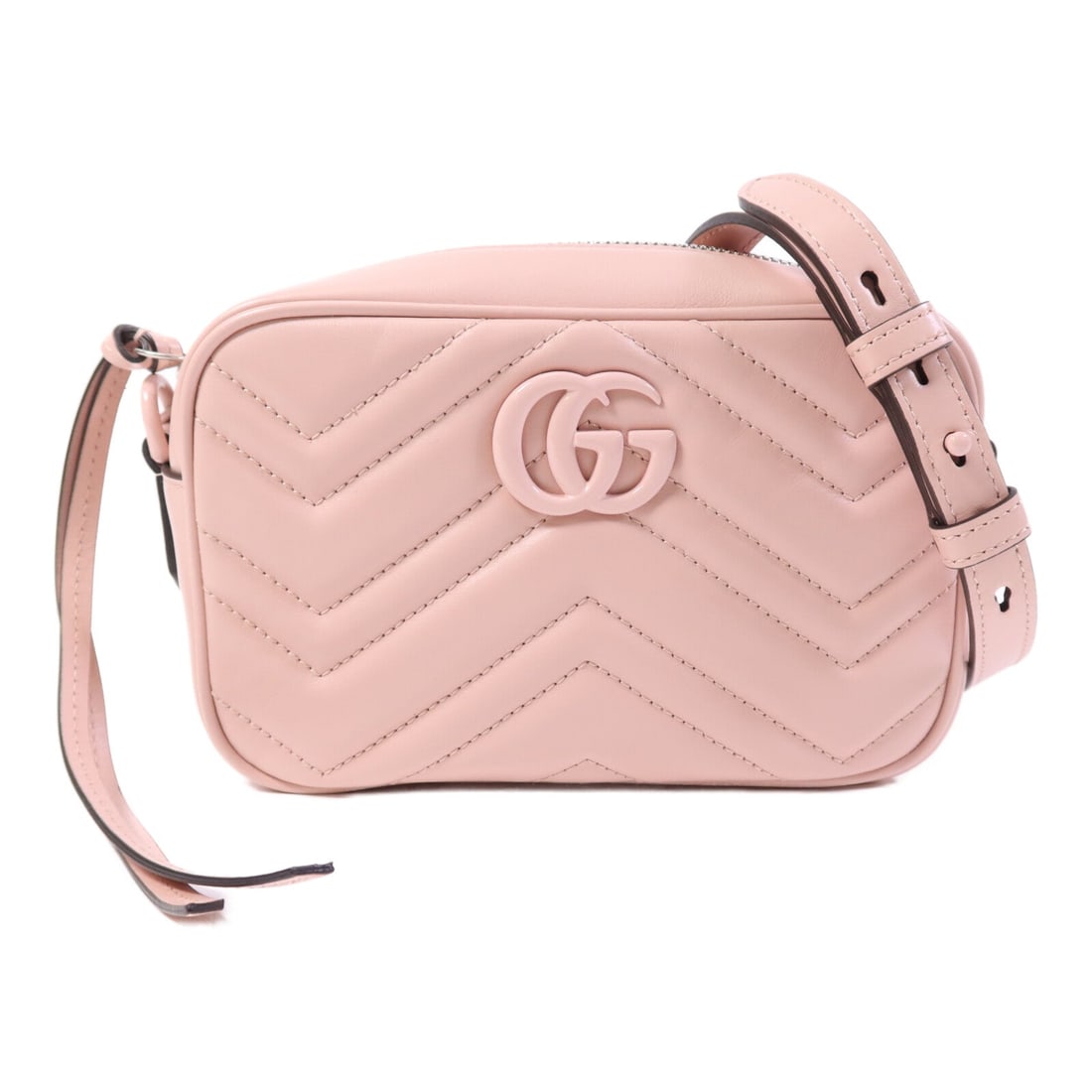 Gucci Mini Marmont Shoulder Pink: Mini GG Marmont shoulder bag in pink calfskin. Includes storage bags. Size 17.5 x 11.5 x 5.5 cm.