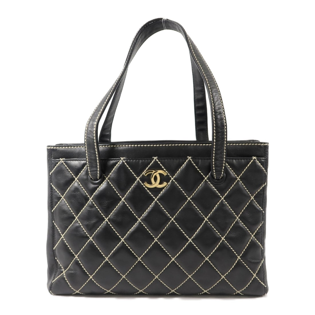 Chanel Shoulder Handbag: Black calfskin shoulder handbag.