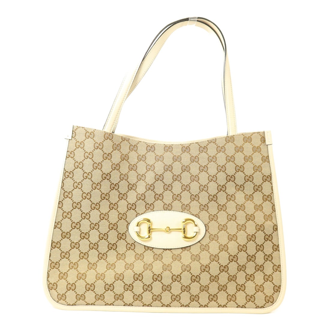 Gucci Horsebit 1955 Tote Beige: Horsebit 1955 tote bag in beige canvas and calfskin. Size 38 x 28 x 13 cm.