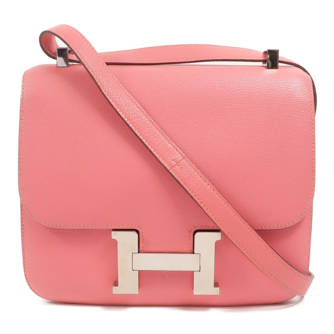 Hermes Constance 24 Rose Azalee: Rose Azalee Evercolor leather shoulder bag with palladium-tone hardware.