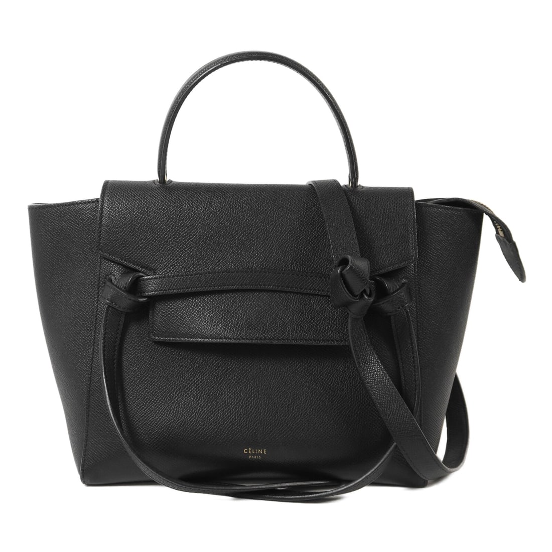 Celine Belt Bag 2 Way Black: Belt Bag 2 way shoulder bag in black calfskin. Includes storage bags and shoulder strap. Size 23.5 to 33 x 20 x 13 cm.