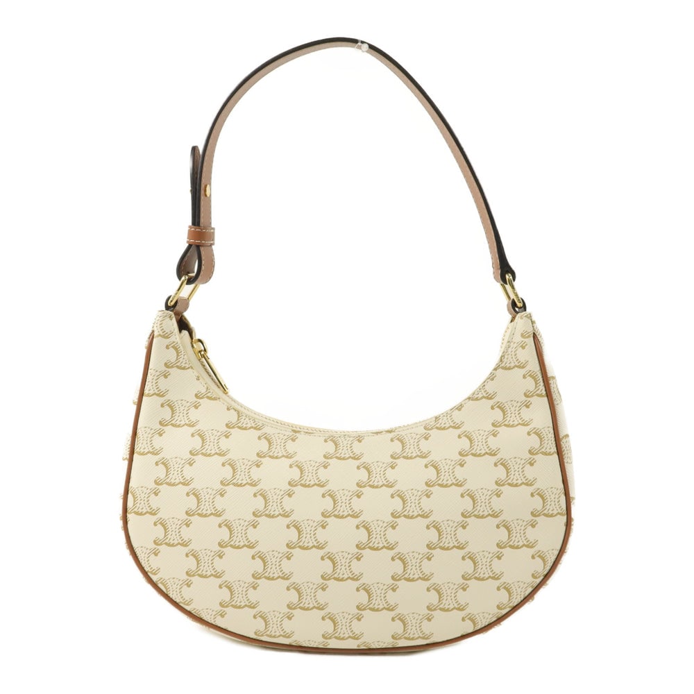 Celine Triomphe Ava Medium White: Triomphe Ava Medium shoulder bag in white coated canvas. Includes storage bags. Size 25 x 19 x 7 cm.