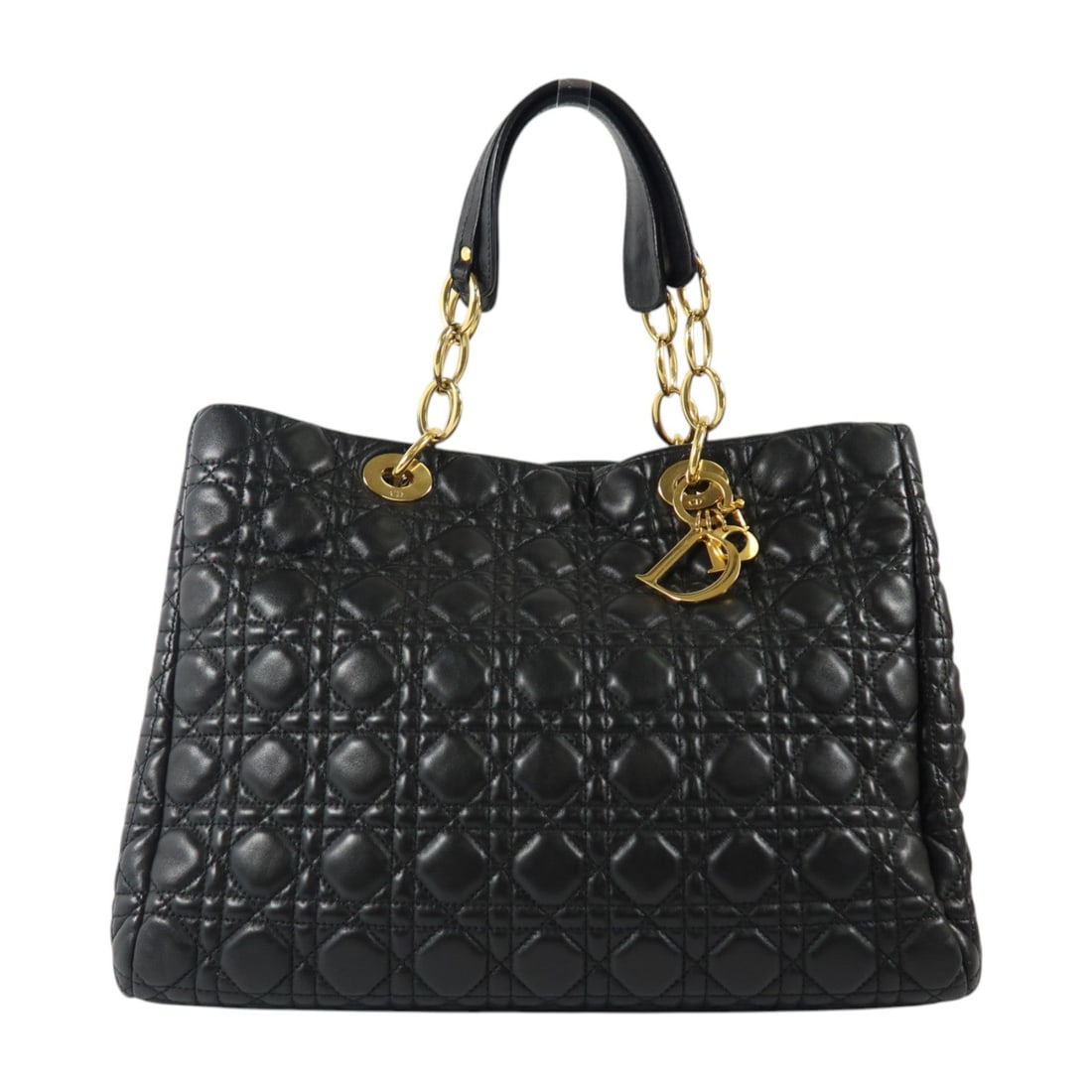 Dior Cannage Tote Black: Cannage tote shoulder bag in black lambskin with gold-tone hardware. Includes guarantee. Size 39 x 29 x 15 cm.
