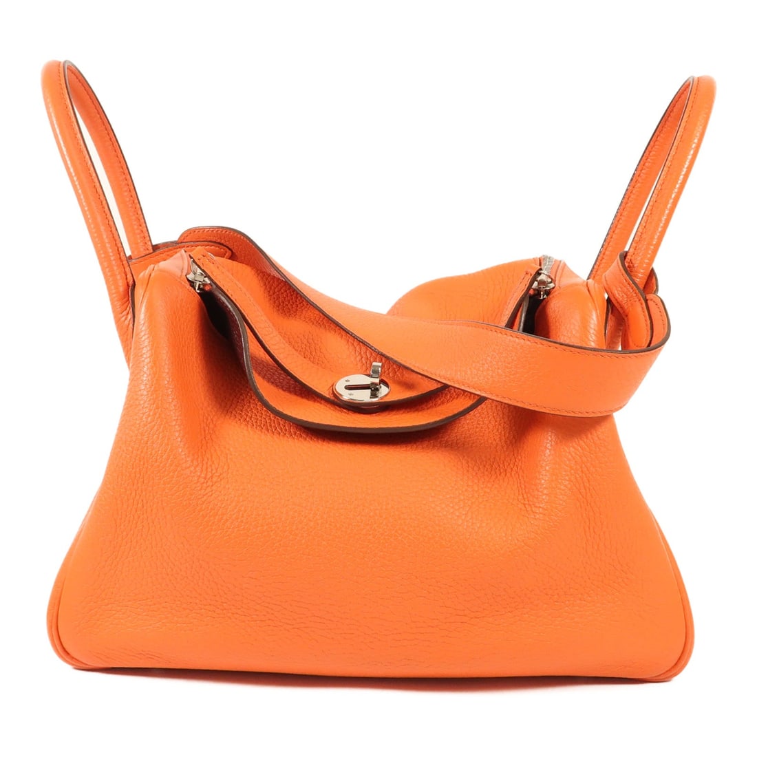 Hermes Lindy 30 Orange: Orange Taurillon Clemence leather 2-way bag with silver-tone hardware.