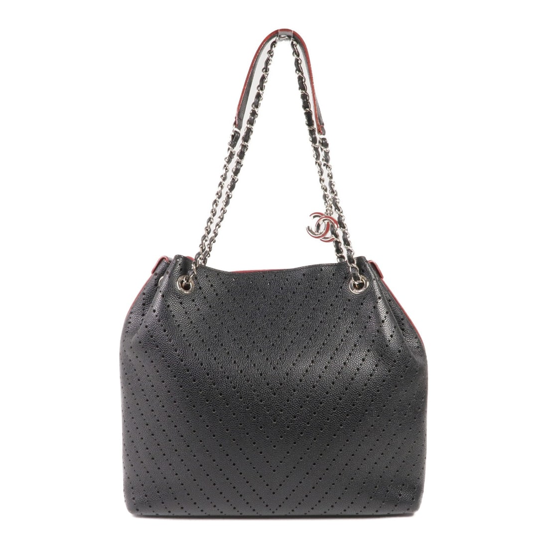 Chanel Chain Shoulder Bag Black: Black calfskin chain shoulder bag with silver-tone hardware.