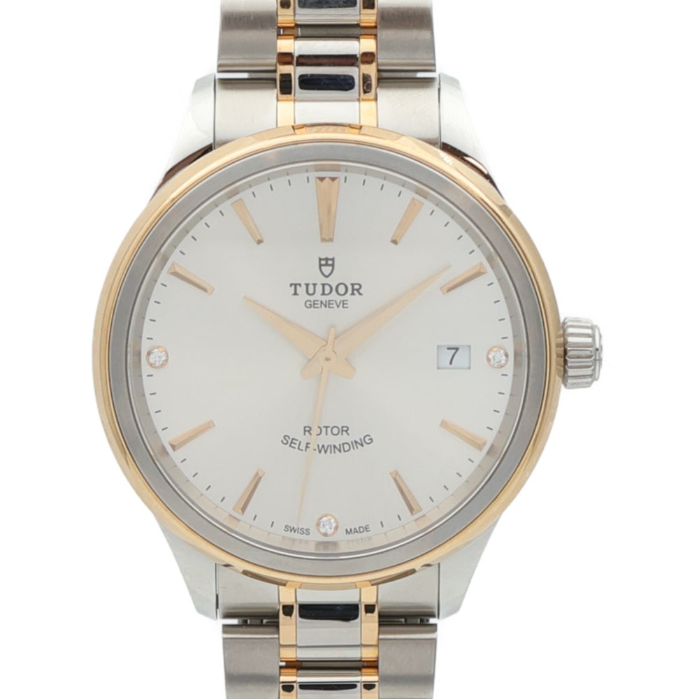 Tudor Style 12503 Auto Silver: Automatic Tudor Style 12503 in stainless steel with silver dial. Case 38mm, max wrist 19.5cm, band 14-18mm. Includes storage box and guarantee.