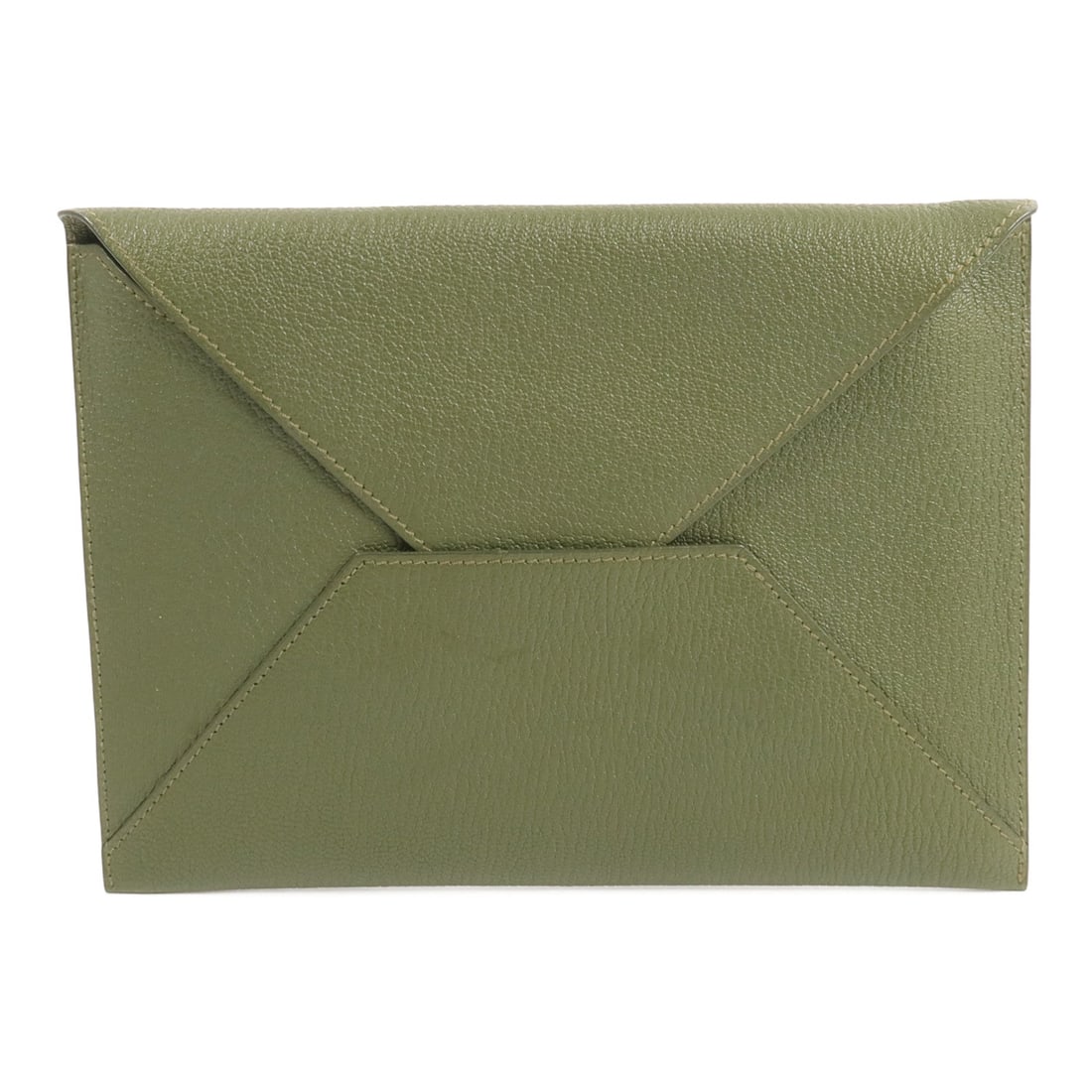 Hermes Envelope Trio Pouch Multi: Envelope Trio pouch in Vert Olive, Vert Verone, and Bleu Azteque Chevre leather. Includes storage box and pouch. Size 21 x 15.5 cm.