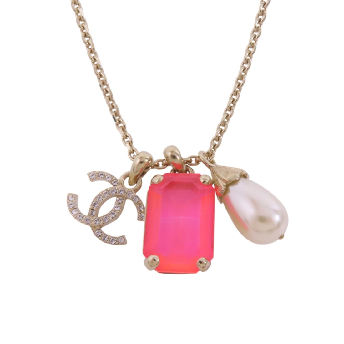 Chanel L21S PVC Pink White: CC GHW necklace L21S in metal and PVC with pink white and gold tone.