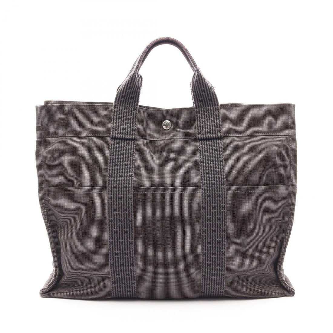 Hermes Yale Line MM Tote Dark Gray: Yale Line MM handbag tote in dark gray nylon canvas with silver hardware; includes 2 keys and padlock; 42 x 32 x 11 cm.