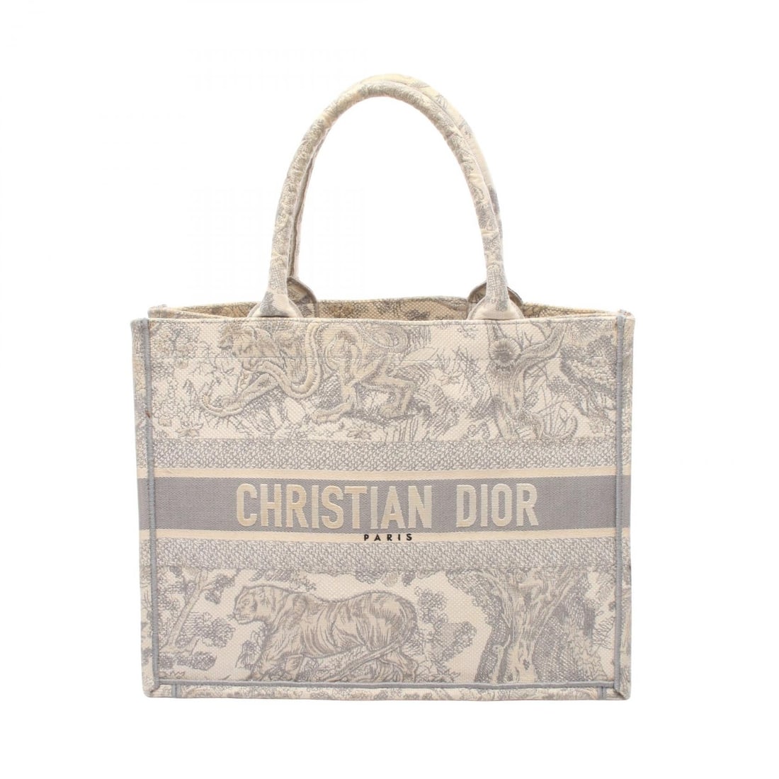 Dior Book Tote Medium Light Gray: Book Tote Medium in ivory and light gray Toile De Jouy canvas; 36 x 27 x 14 cm.