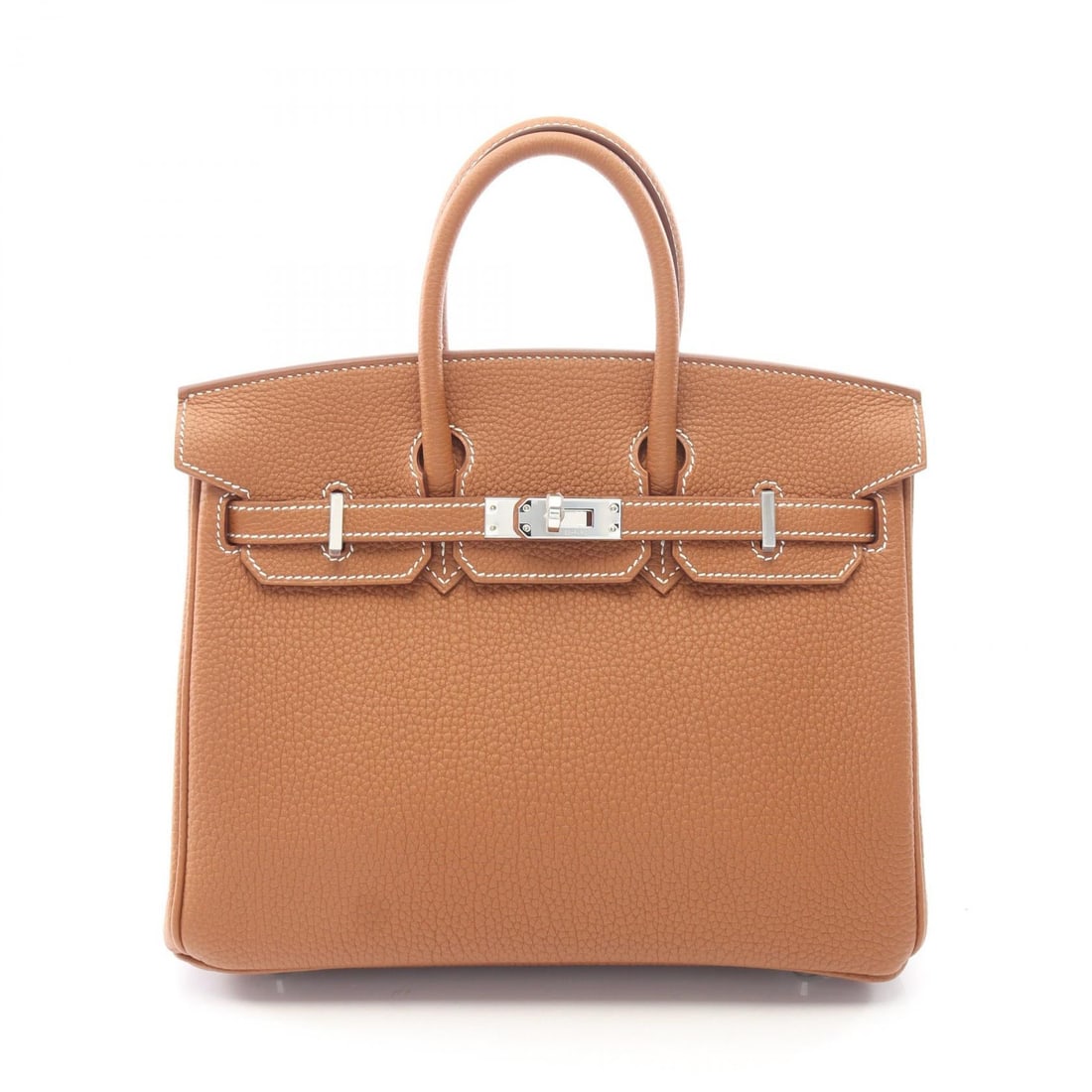 Hermes Birkin 25 Gold: Birkin 25 handbag in Gold Togo with silver hardware; includes box, storage bags, 2 keys, crochet, and padlock; 25 x 20 x 13 cm.