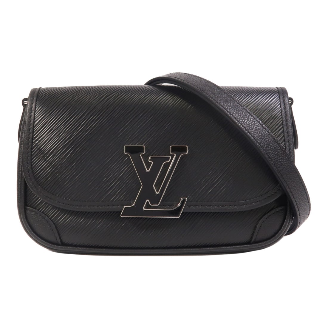 Louis Vuitton Buci Shoulder Bag Black: Buci shoulder bag M59386 in black Epi calfskin with silver hardware; includes shoulder strap; 22 x 15.5 x 8.5 cm.