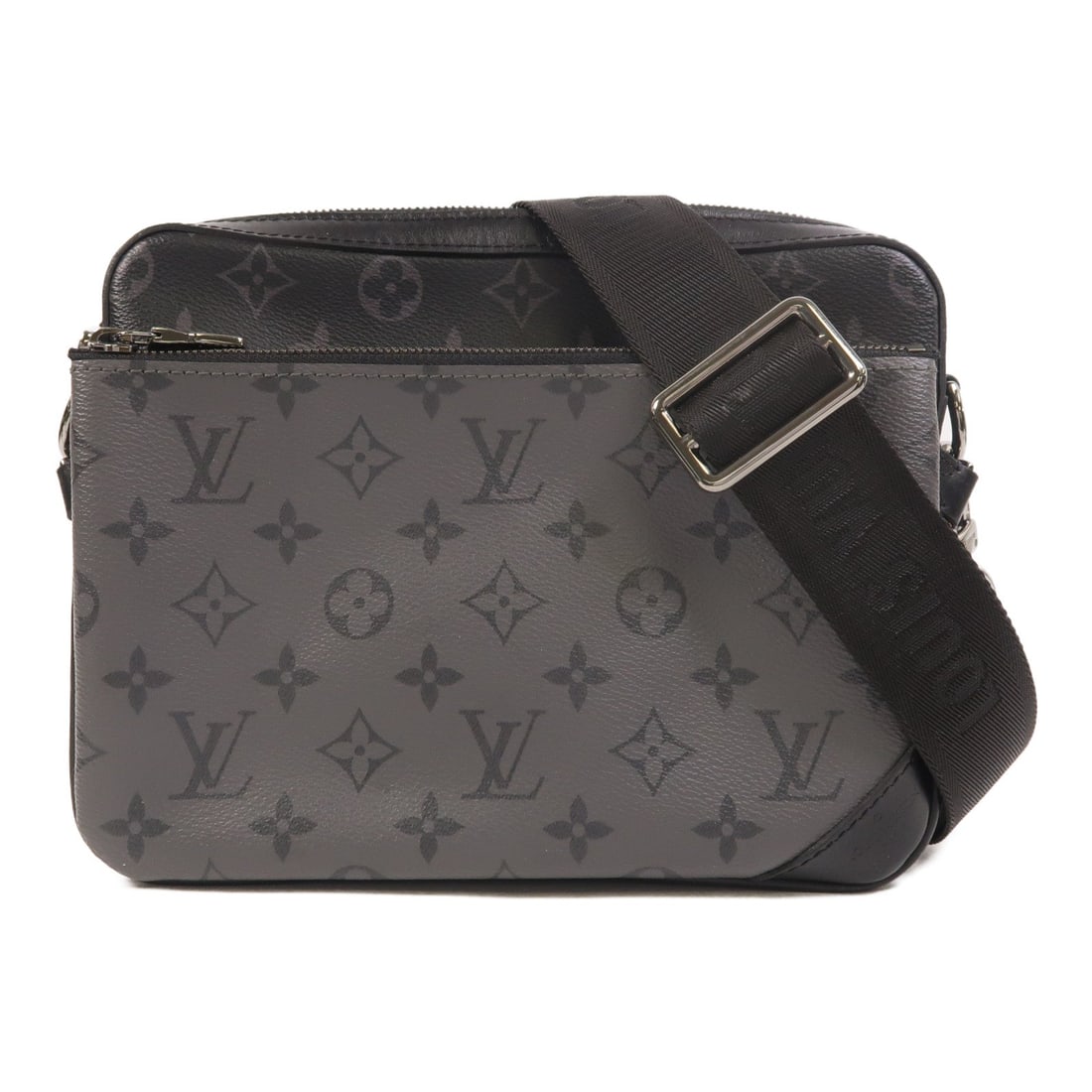 Louis Vuitton Trio Messenger Black: Trio Messenger shoulder bag M69443 in black and gray Monogram Eclipse Reverse coated canvas with silver hardware; includes shoulder strap and pouch; 25 x 18 x 4.5 cm.
