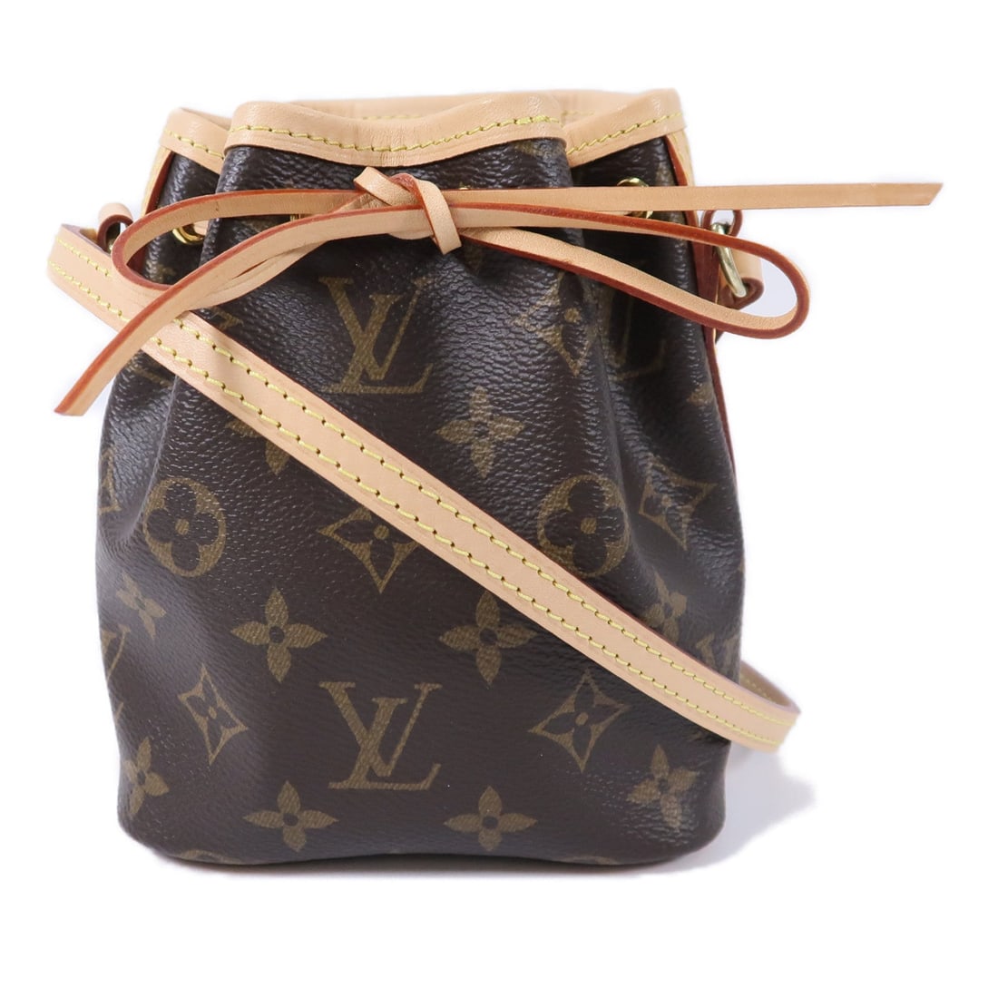 Louis Vuitton Nano Noe Brown: Nano Noe shoulder crossbody bag M41346 in Monogram coated canvas with gold hardware; 13 x 15 x 10 cm.