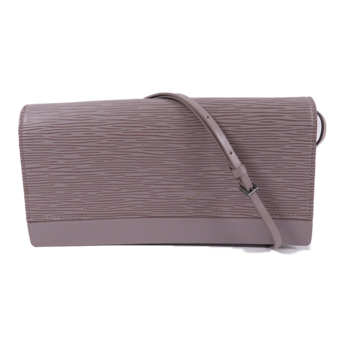 Louis Vuitton Honfleur Purple: Honfleur clutch shoulder bag M5273C in light purple Epi calfskin with silver hardware; includes storage bags and shoulder strap; 22 x 12 x 3.5 cm.