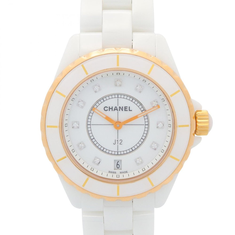Chanel J12 H2180 Quartz Diamond White: Quartz J12 H2180 in K18 pink gold and ceramic with diamond details. Case 39mm, wrist 19cm. Includes warranty.
