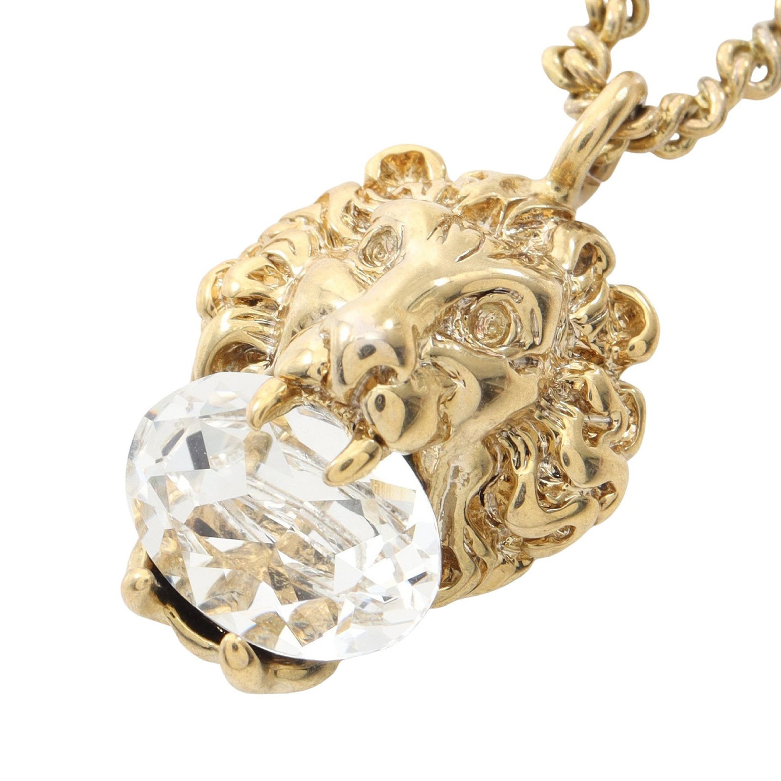 Gucci Crystal Gold Necklace: Necklace in gold plated finish with clear crystal.