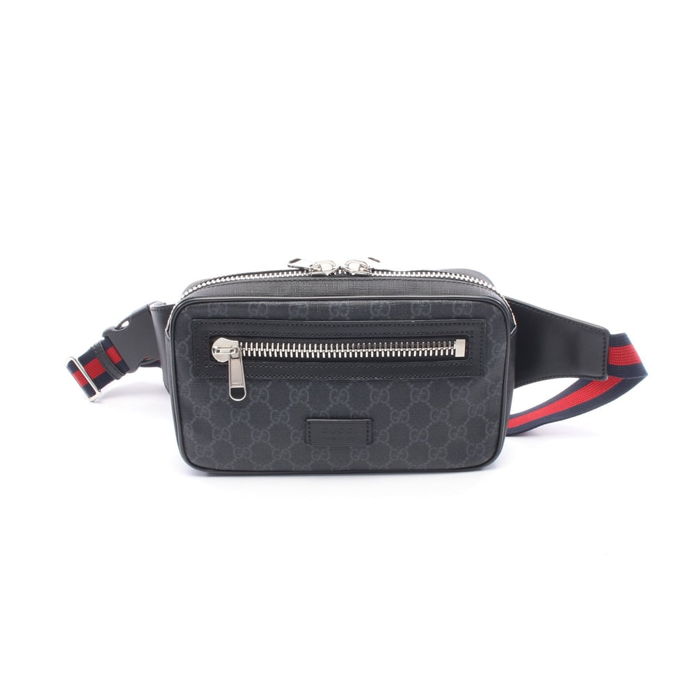 Gucci Soft GG Supreme Waist Black: Soft GG Supreme Sherry line waist bag in black PVC and leather. Size 23.5 x 14 x 5 cm.