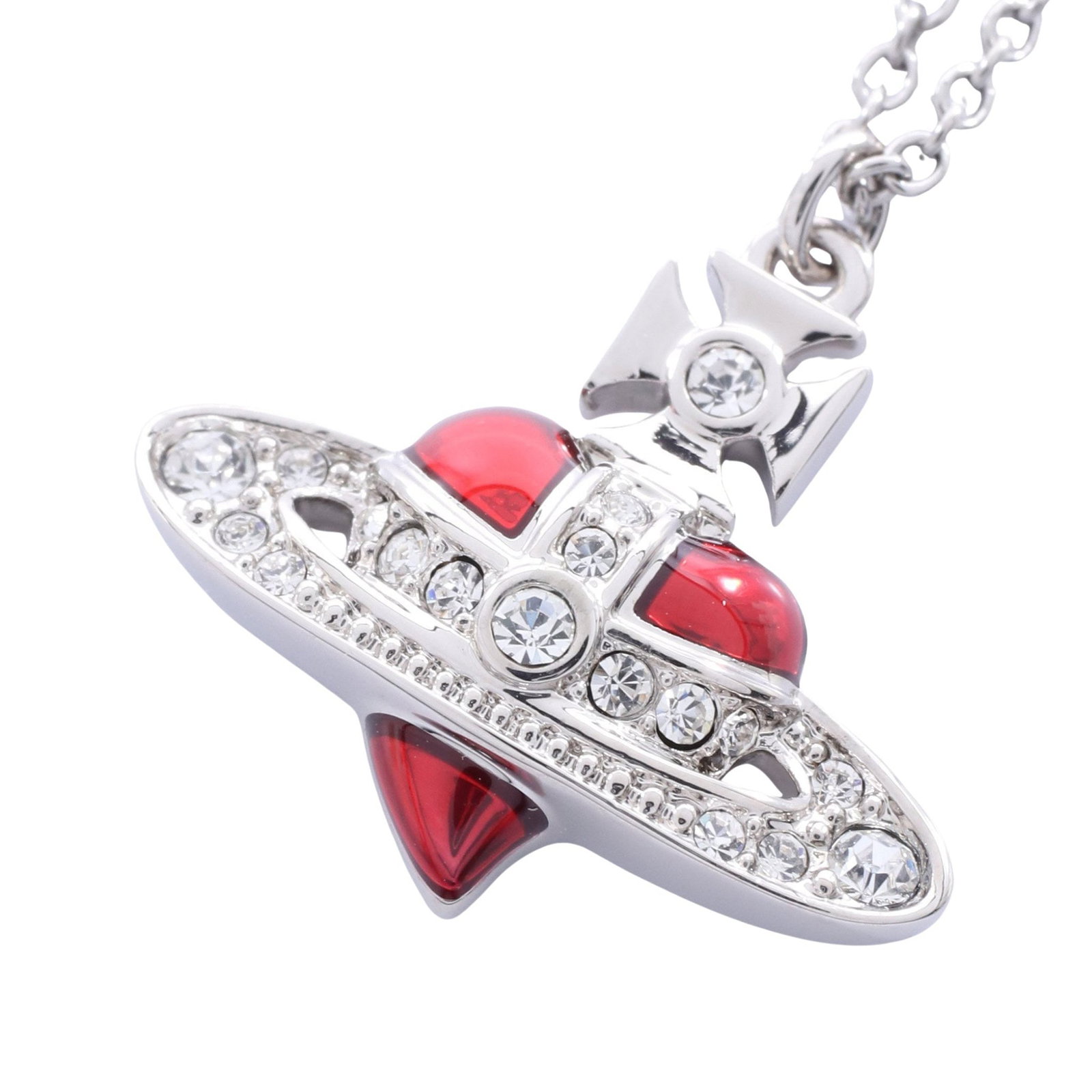 Vivienne Diamante Heart Silver: DIAMANTE HEART necklace in silver tone with red and clear rhinestones.
