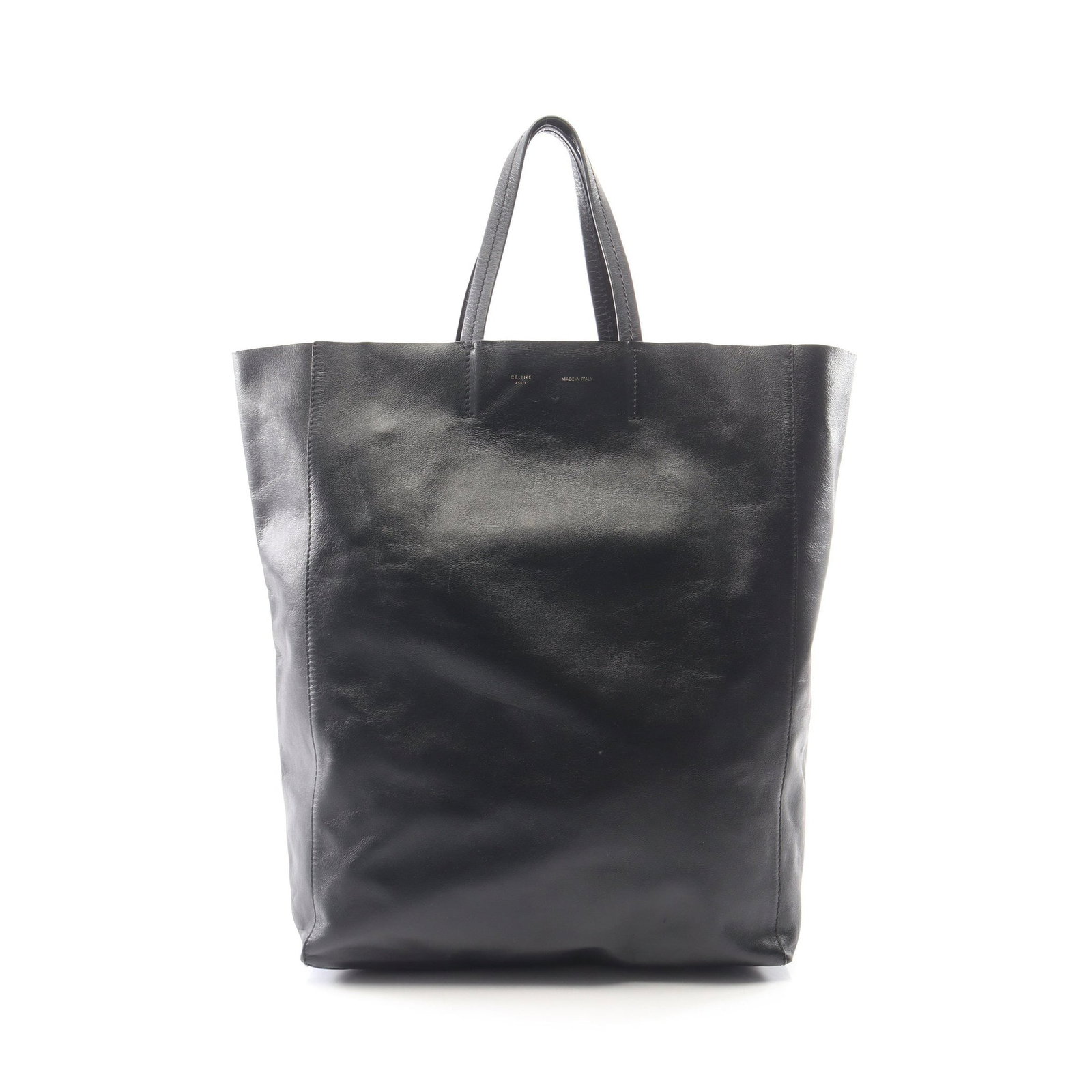 Celine Vertical Cabas Black: Vertical Cabas tote in black leather. Size 32 x 40.5 x 14 cm.