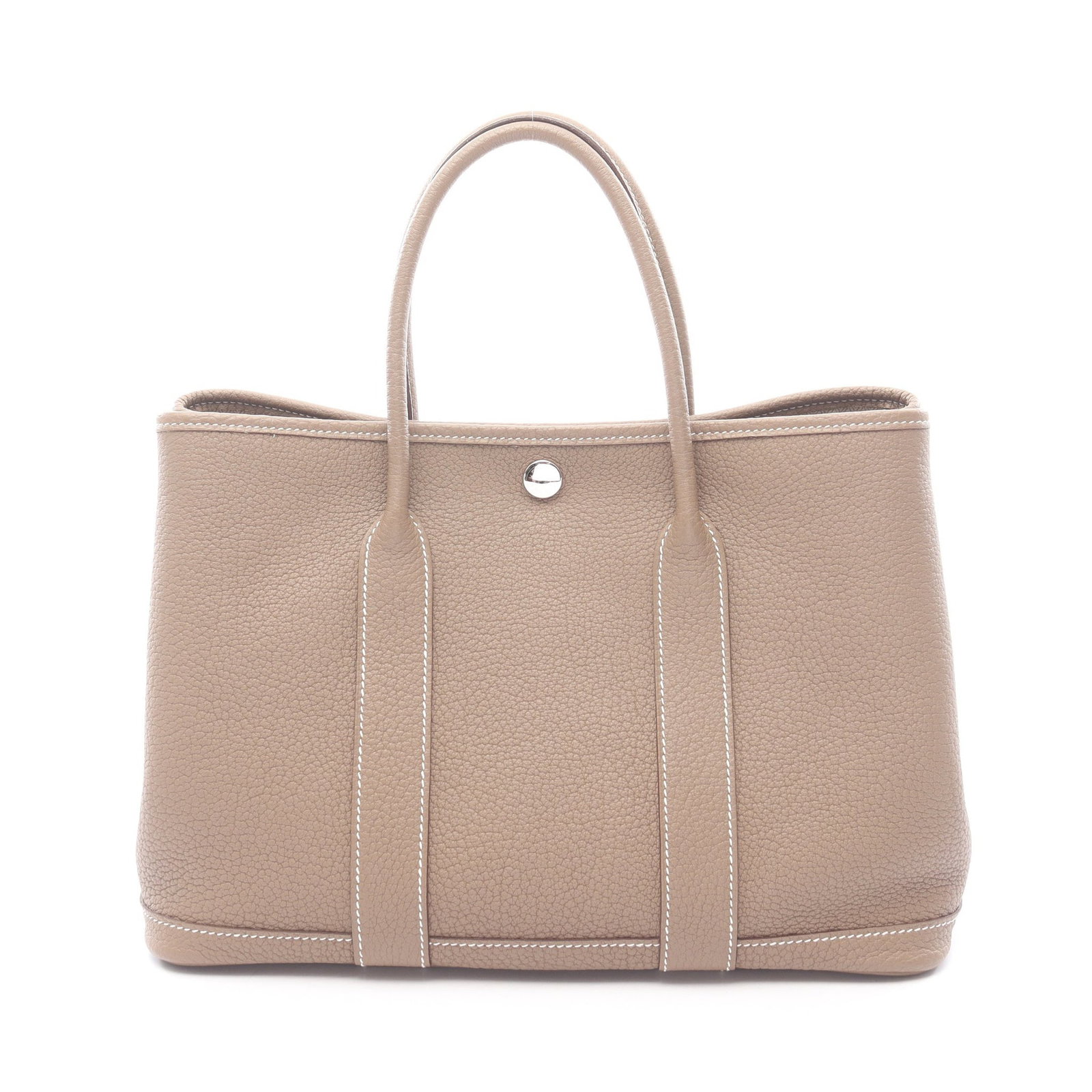 Hermes Garden Party TPM Etoupe: Etoupe Negonda leather tote bag with silver-tone hardware.
